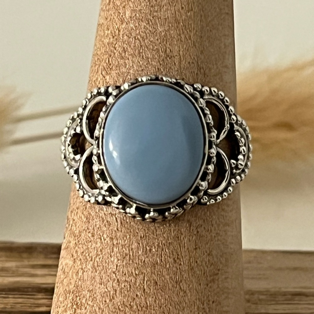 New 925 Solid Sterling Silver Blue Owyhee Opal Gemstone Ring Size 8.5 - Picture 9 of 9